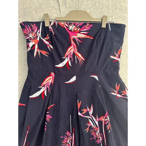 Eva Mendes New York‎ & Company Strapless Floral Fit Flare Dress Navy Pink XL - Picture 8 of 8